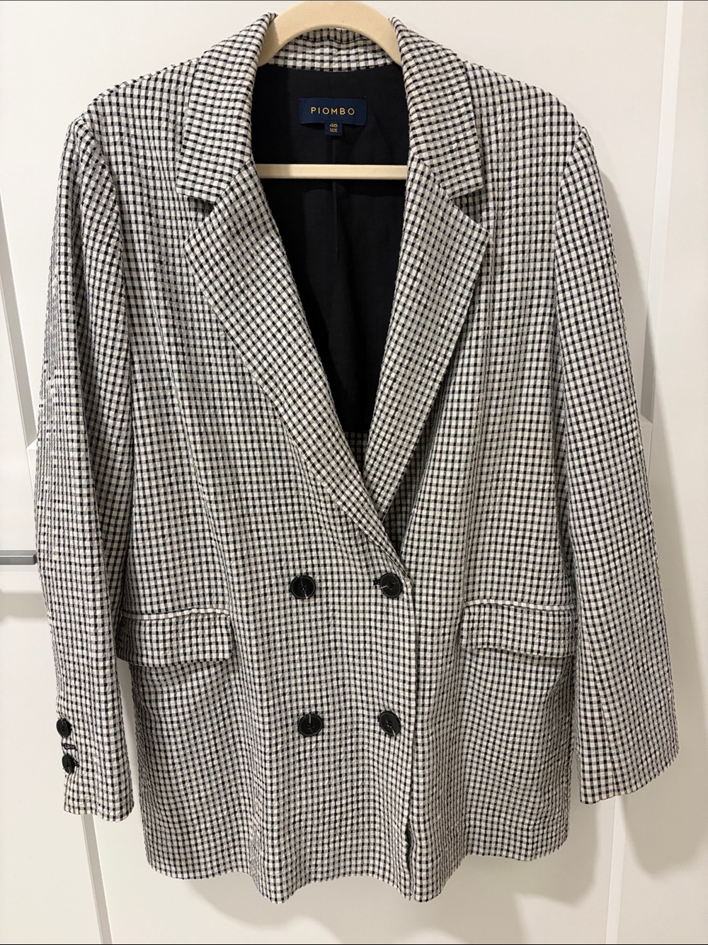 Piombo Black & White Houndstooth Double-Breasted Blazer